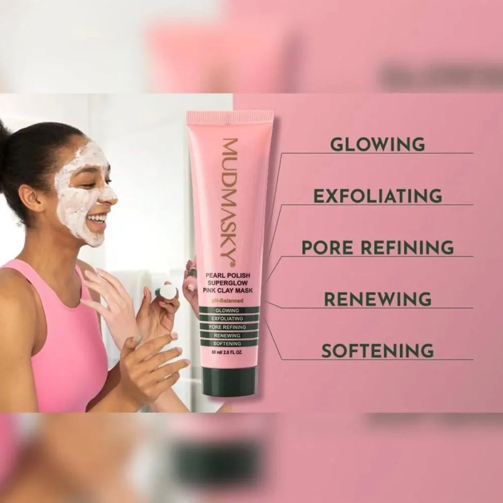 NWT MUDMASKY Pearl Polish Superglow Pink Clay Mask 15ml/ 0.5 fl oz